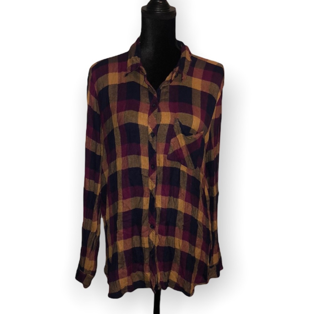 Beach Lunch Lounge Flannel Plaid button down XL